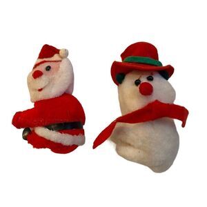 Vintage Christmas Hugger Clipper Plush Santa and Snowman 3.5”